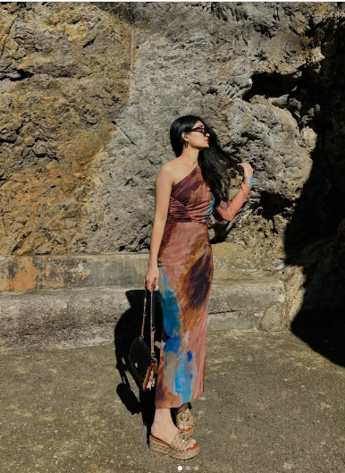 Tropical Print One Shoulder Ruched Mesh Top & Skirt Coord Set